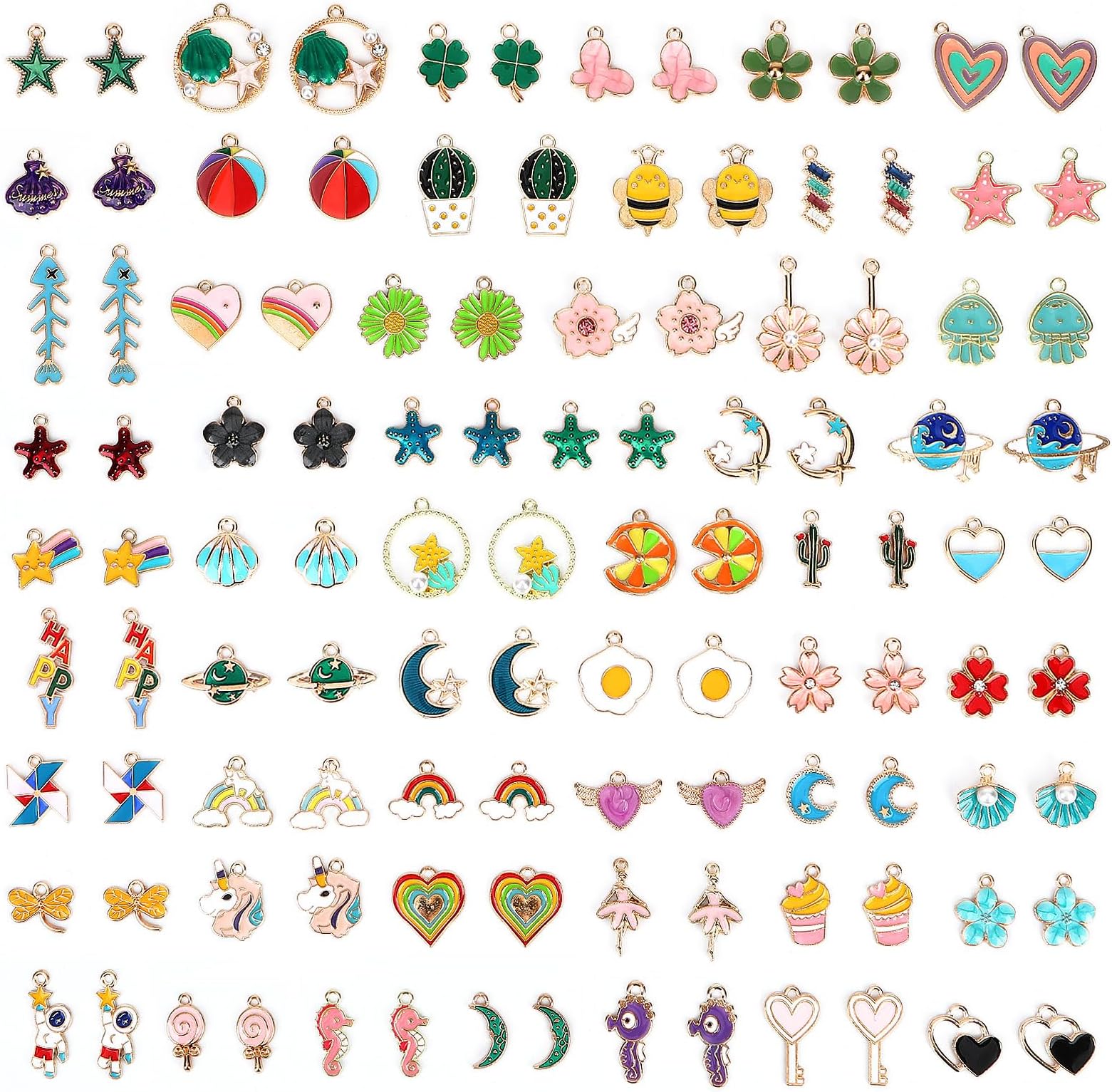 SANNIX 110Pcs Assorted Gold Enamel Charms for Jewelry Making and Crafting