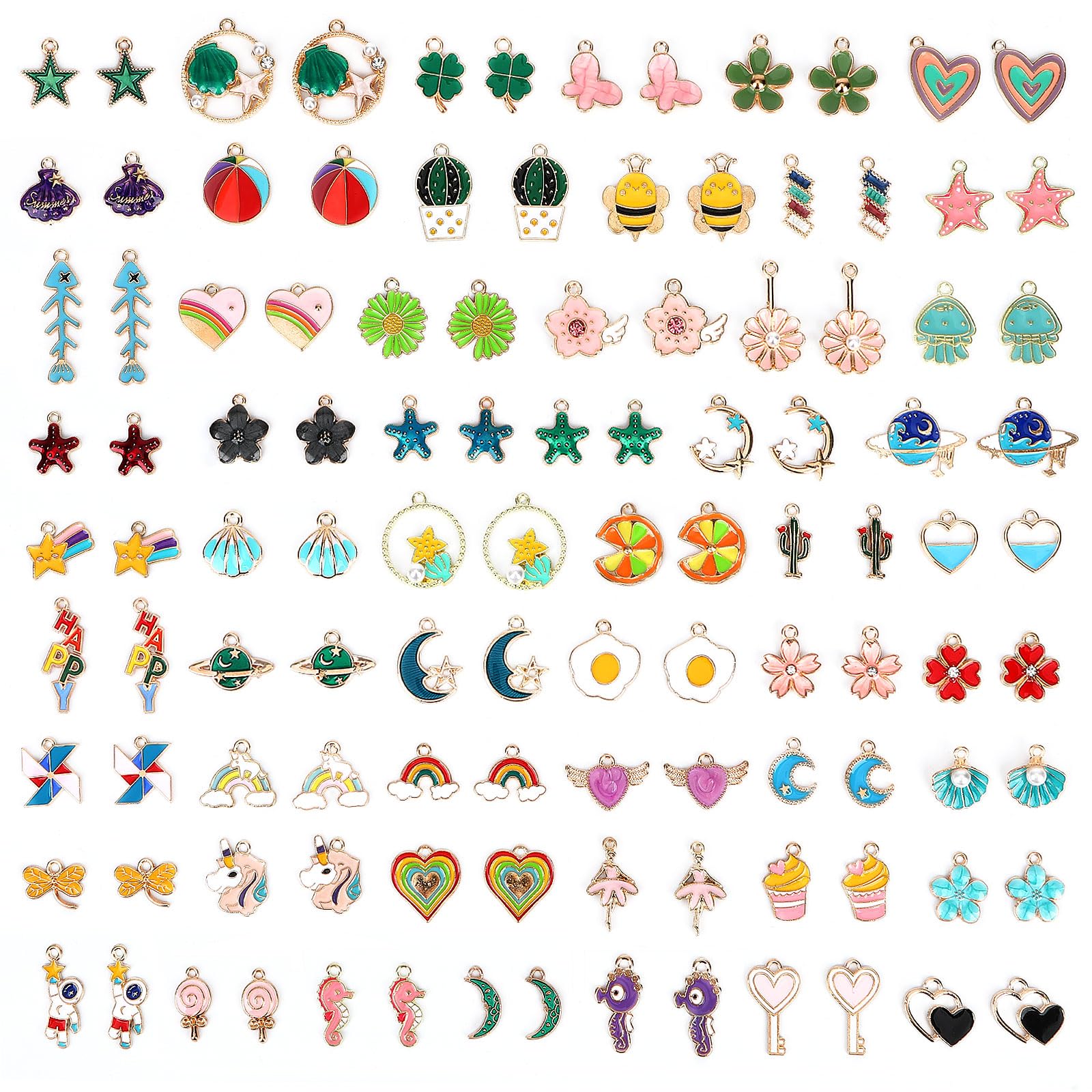 SANNIX 110Pcs 55 Pairs Spring Summer Charms for Jewelry Making, Assorted Gold Enamel Charms for Bracelet Necklace Earrings Jewelry Making and Crafting