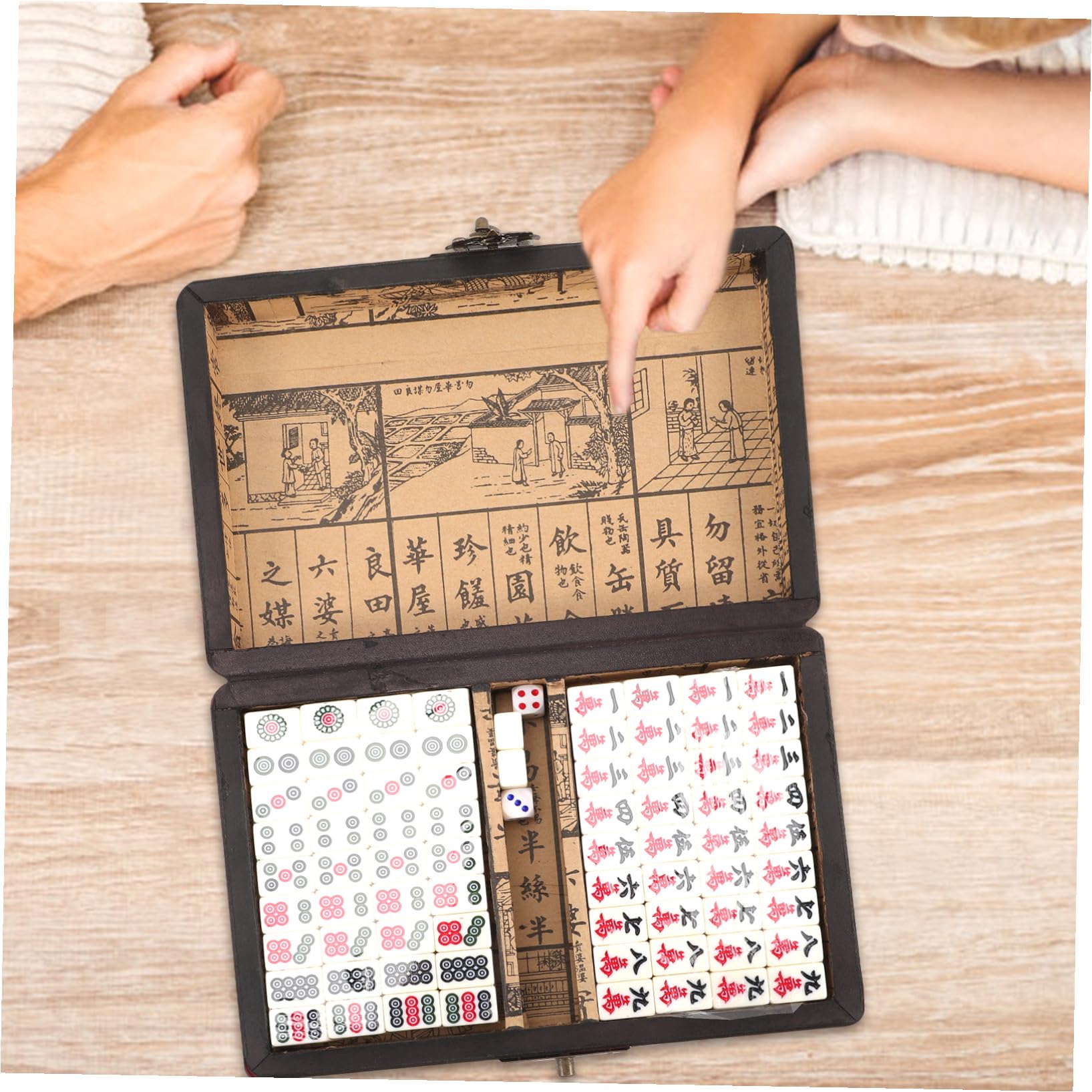 Mahjong Spielset 1 Satz aus Acryl und Holz, Kleine Reisespiel Requisite | Leichtes Format, Kompakt für Zuhause und Partys, mit Englischer Anleitung