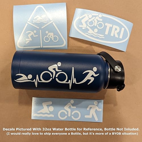Miniatura 2 de Paquete de 4 calcomanías de triatlón: Ciclo de natación Correr, TRI, latido del corazón de triatlón (blanco, grande ~ 5 pulgadas)