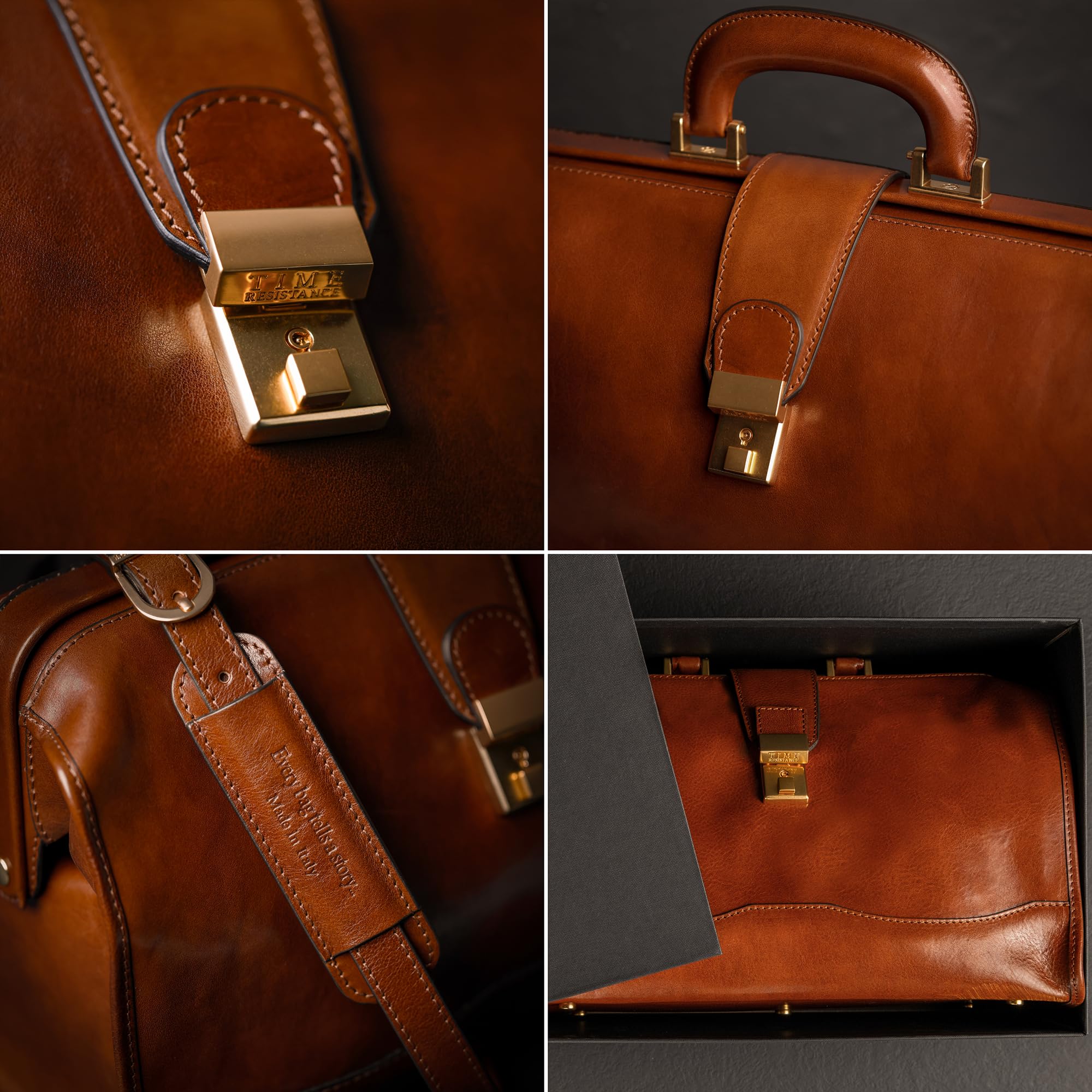 Time Resistance Bolso de Médico de Piel - Bolso de Mano de Piel Estilo Vintage - Maletín de Piel para Hombre y Mujer