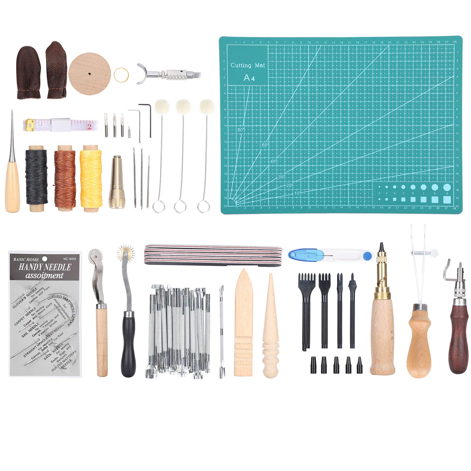 Set di 55 strumenti per lavorazione della pelle, kit fai-da-te per intaglio e stampaggio della pelle con scatola di conservazione, attrezzi artigianali per la lavorazione della