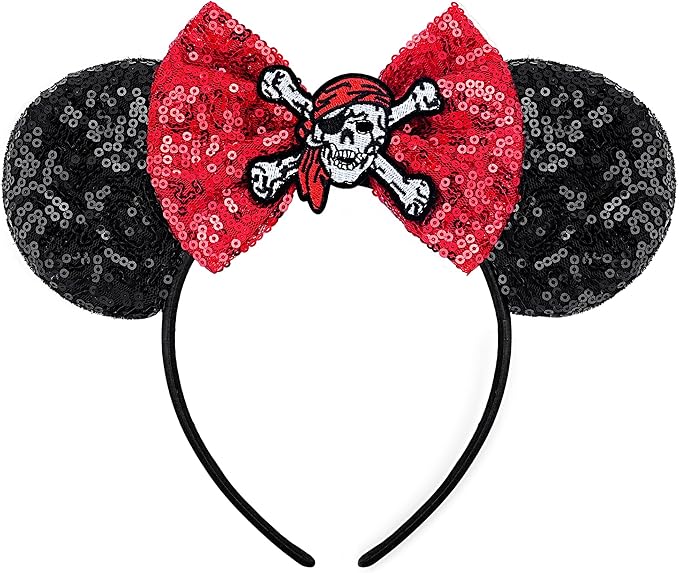 Leadinor Pirate Hat Accessories Pirate Costume Women Mouse Ear Headband for Kids Adult Halloween Cruises Party