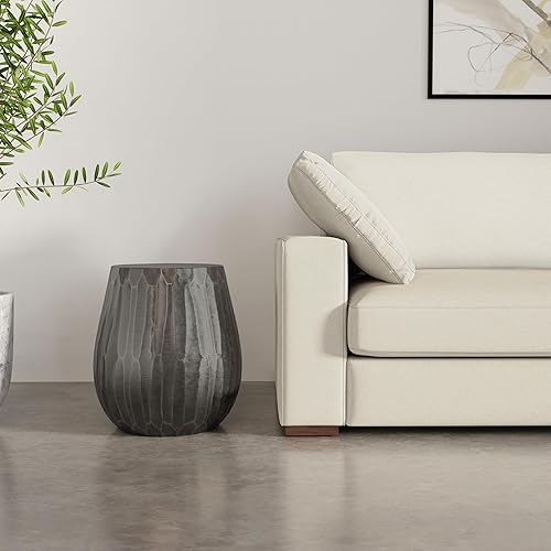 Miniatura 46 de SIMPLIHOME Morris - Mesa auxiliar de metal de aluminio fundido de 17 pulgadas de ancho en plata antigua, mesa de acento industrial con acabado en