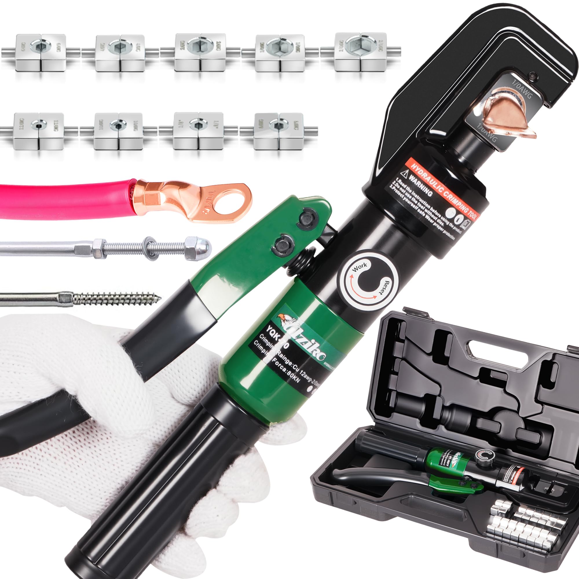 UTZIKO Hydraulic Cable Lug Crimper 10 US TON 12 AWG to 00 (2