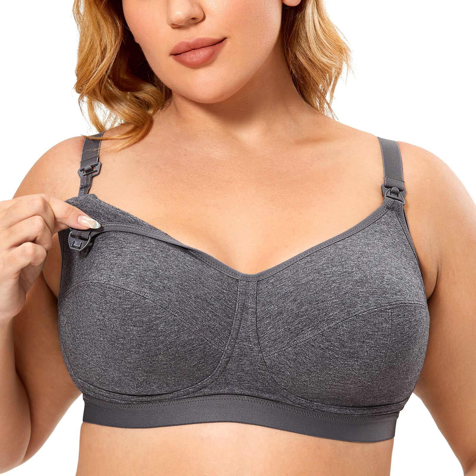 Gratlin Plus Size Cotton Nursing Bra Women's Breastfeeding Maternity Bra Comfort Support Wireless