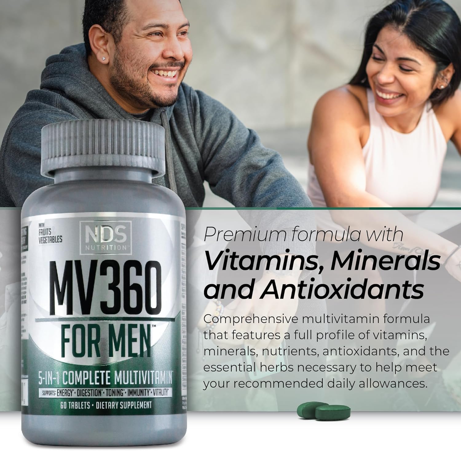 Men's Nutrition MV360, 5-in-1 Complete Multivitamin with Essential Vitamins for Energy, Digestion, Toning, Immune Support, and Mens Health & Vitality, 60 Tablets, 30 Servings - Image 7