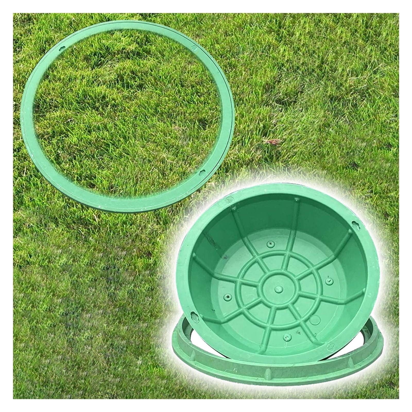 Cubiertas invisibles verdes para lavabo de alcantarillado para jardines al aire libre, tapas de resina de 31.5 pulgadas para Lns & Par – Resistente a la intemperie, perfectas para estética de patio