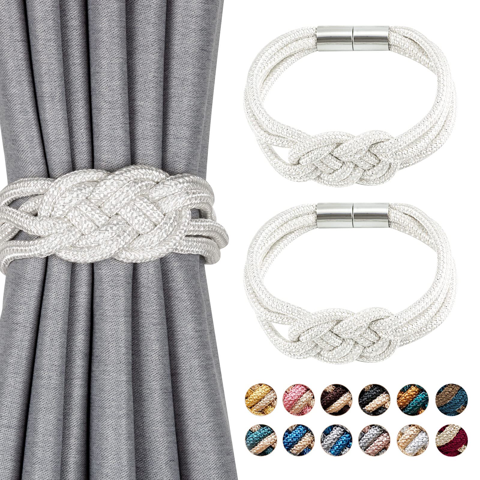 Pretty Jolly Ferma Tende Magnetici - Set Da 2 Con Corda Intrecciata Stile Nordico, Bianco - Foto 13