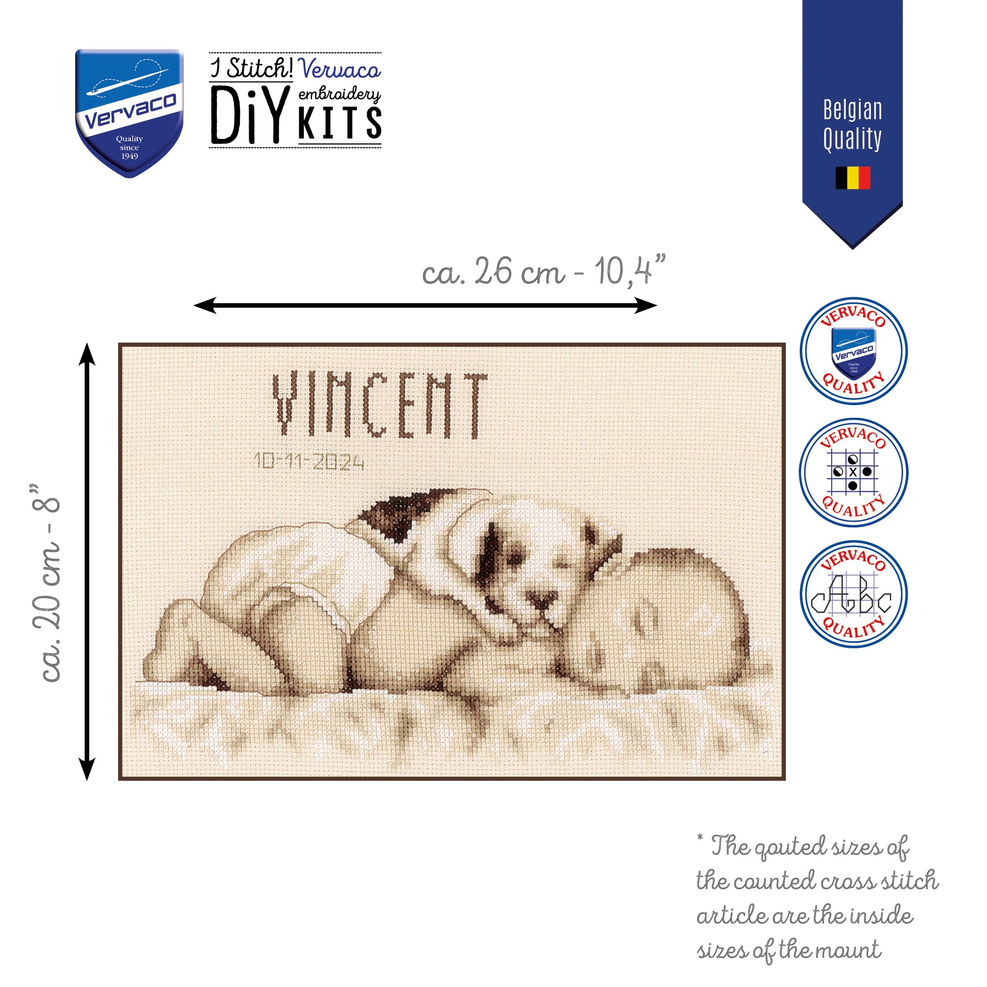 VERVACO Kit Punto De Cruz Bebe Nacimiento Regalos DIY Completo BEBÉ Y PERRO Creativo Manualidades Creatividad Adultos Decoracion Pared Bordar Kit Principiantes ca. 26 x 20 cm Cross Stitch