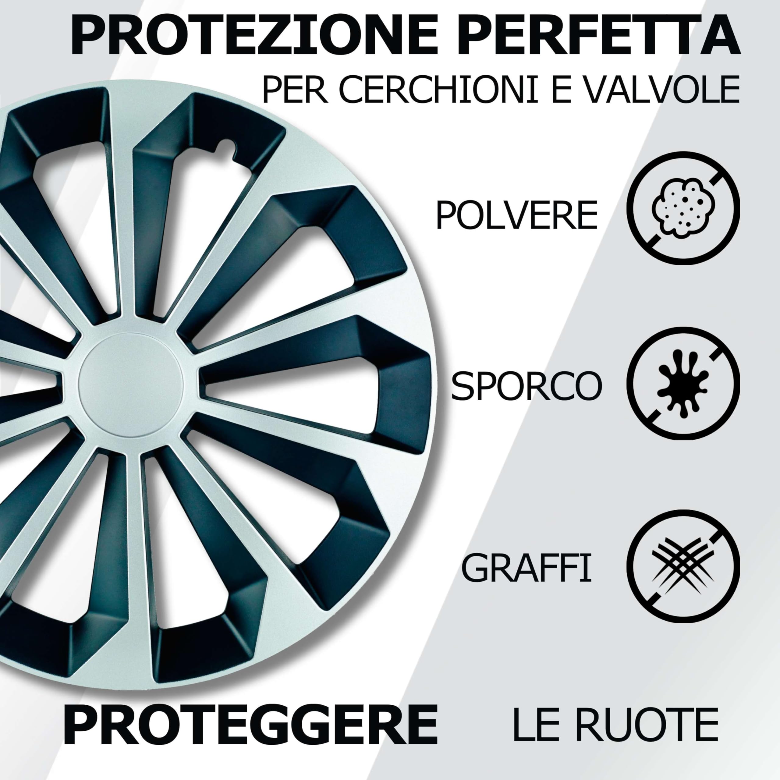 Albrecht Copricerchi 14 Pollici Argento/Nero Neri per Cerchioni in Acciaio - Borchie Pollici Fame in plastica di Alta qualità con Rivestimento a Strati - Made in EU