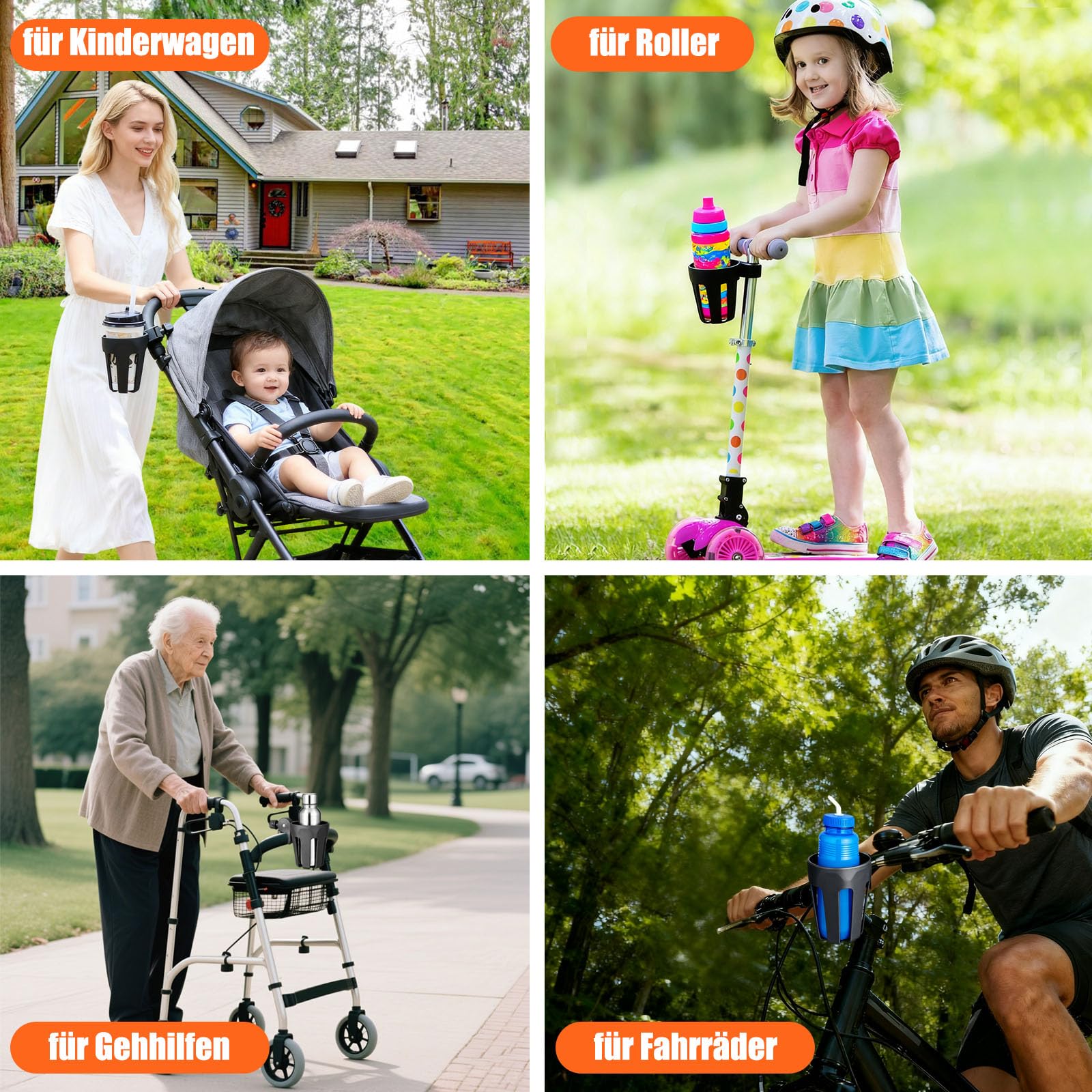 XVZ Portabevande universale per passeggino, girevole a 360° gradi, per biciclette, passeggino, bicicletta, sedia a rotelle, colore nero