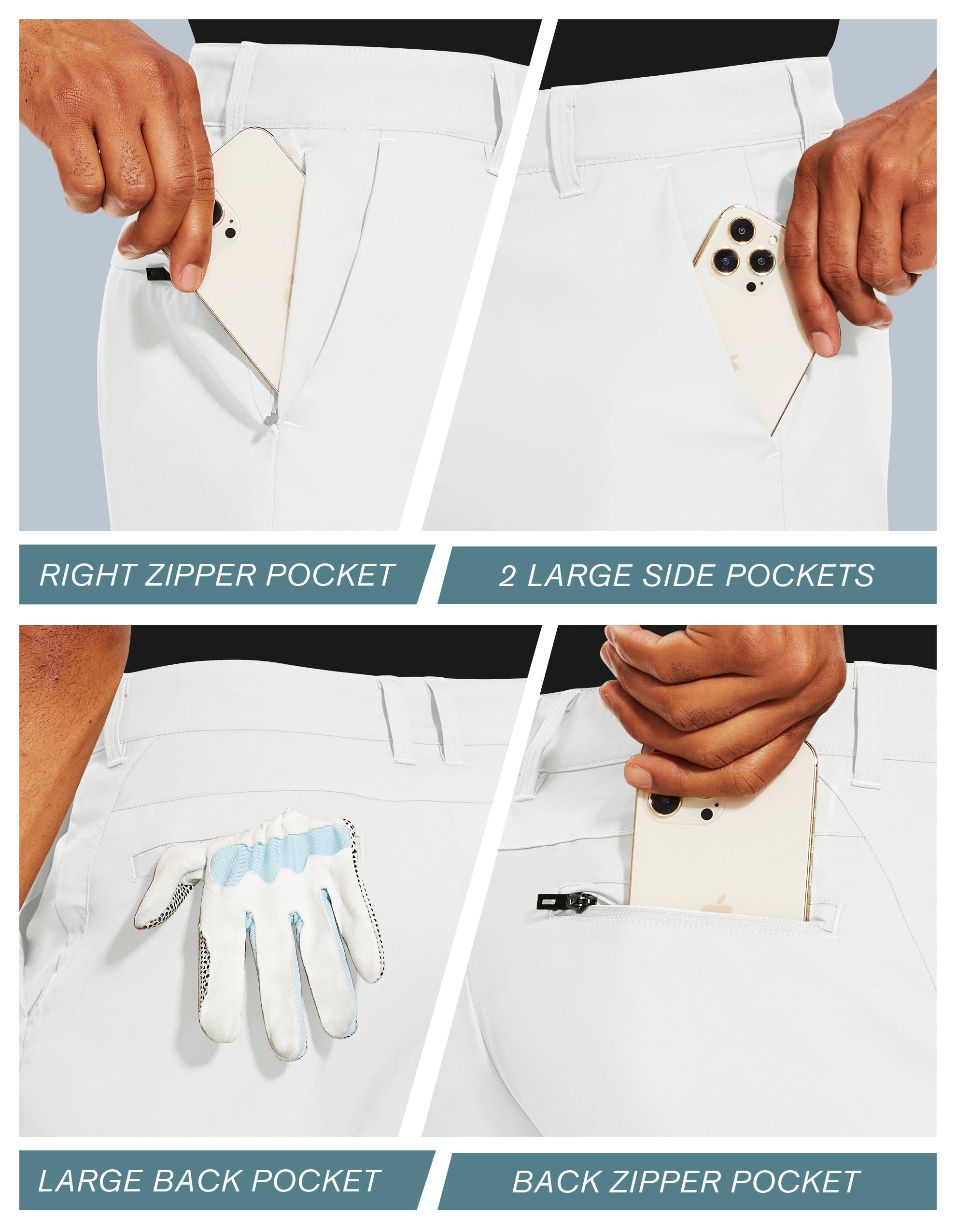 PULI Pantalones cortos de golf para hombre, parte delantera plana, híbridos, 7 pulgadas, ligeros, de secado rápido, estilo chino casual, con bolsillos