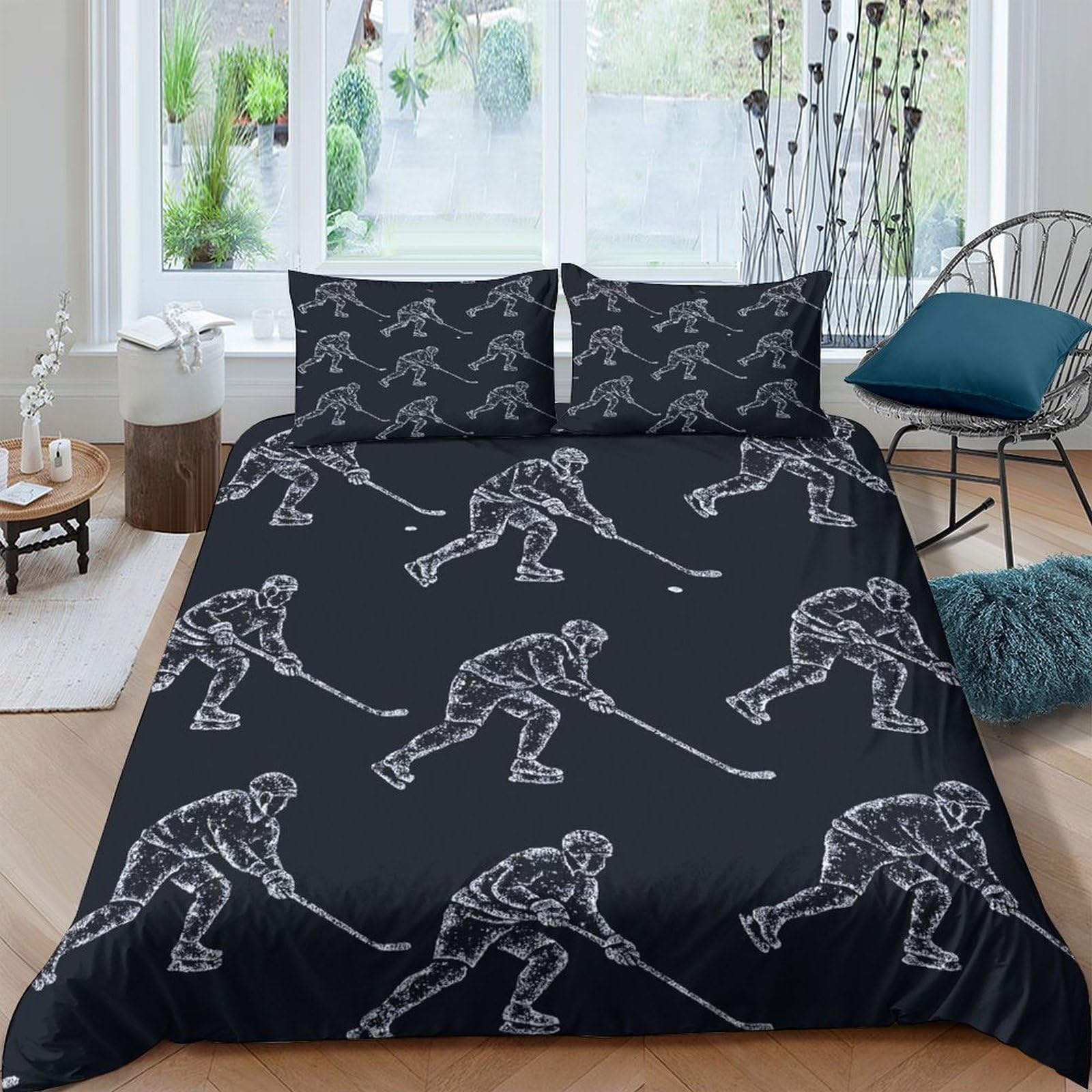 Ctjqhvkz Style-2 3D Printed Ice Hockey Player Fitted Sheet Microfiber Soft Non-Slip Bed Cover For Bedroom Dorm Mattress Decor Single（135X200cm）