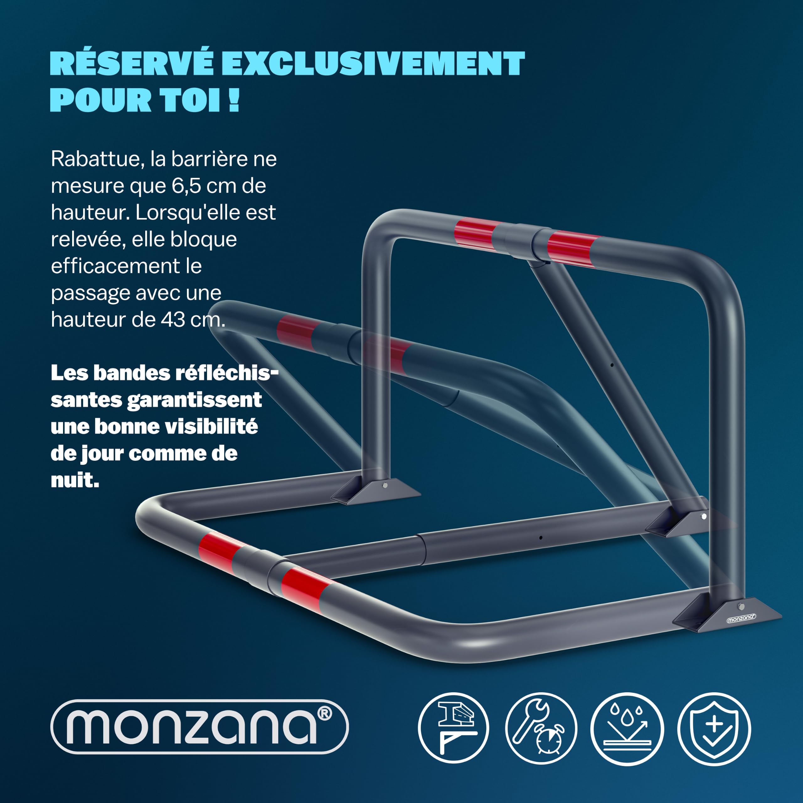 MONZANA® Arceau de parking Rabattable, 80x47x44 cm, Barrière de Stationnement, Stop Parking, avec cadenas & 3 clés