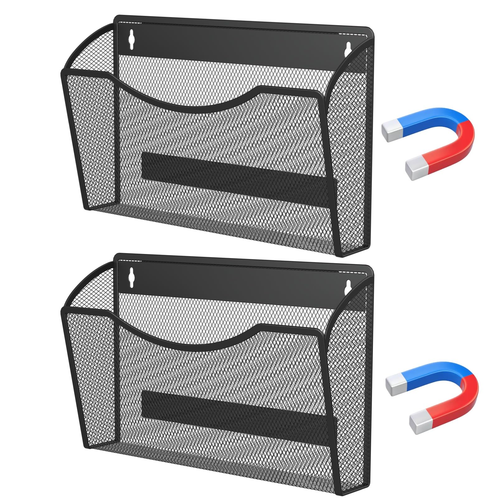 MINDEPOT Magnetic Wall File Organizer, Hanging File Holder, 2 Pack, Black