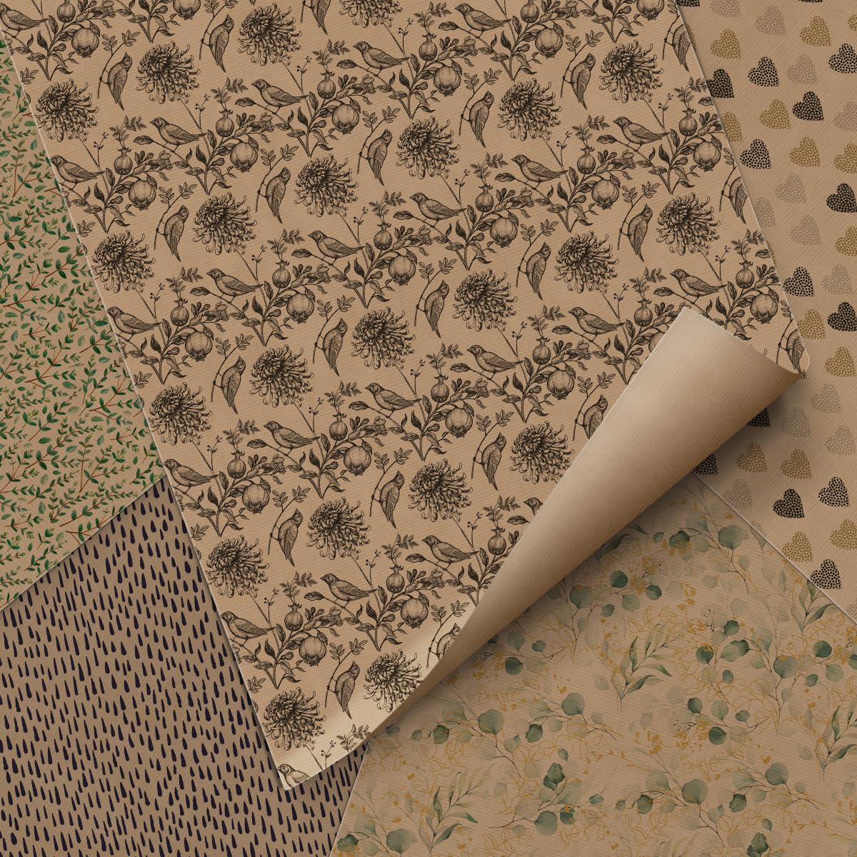 PAW - Papel de regalo 200x70cm - 5 rollos | Mezcla de 5 diseños | Elegante Papel Para Envolver Regalos para Cumpleaños, Bodas, Baby Showers, Fiestas y Regalos - Cuidamos la naturaleza