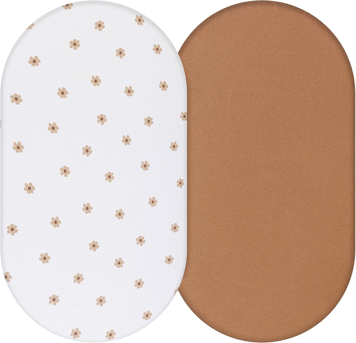 Dreamology Bassinet Sheets Boy,Girl,2 Pack,Cotton Bassinet Sheets,Universal Fit,100% Cotton Knitted Jersey,Rectangle,Hourglass and Oval Fitted Baby Bassinet Sheet,17x32 inch | Brown and Flowers