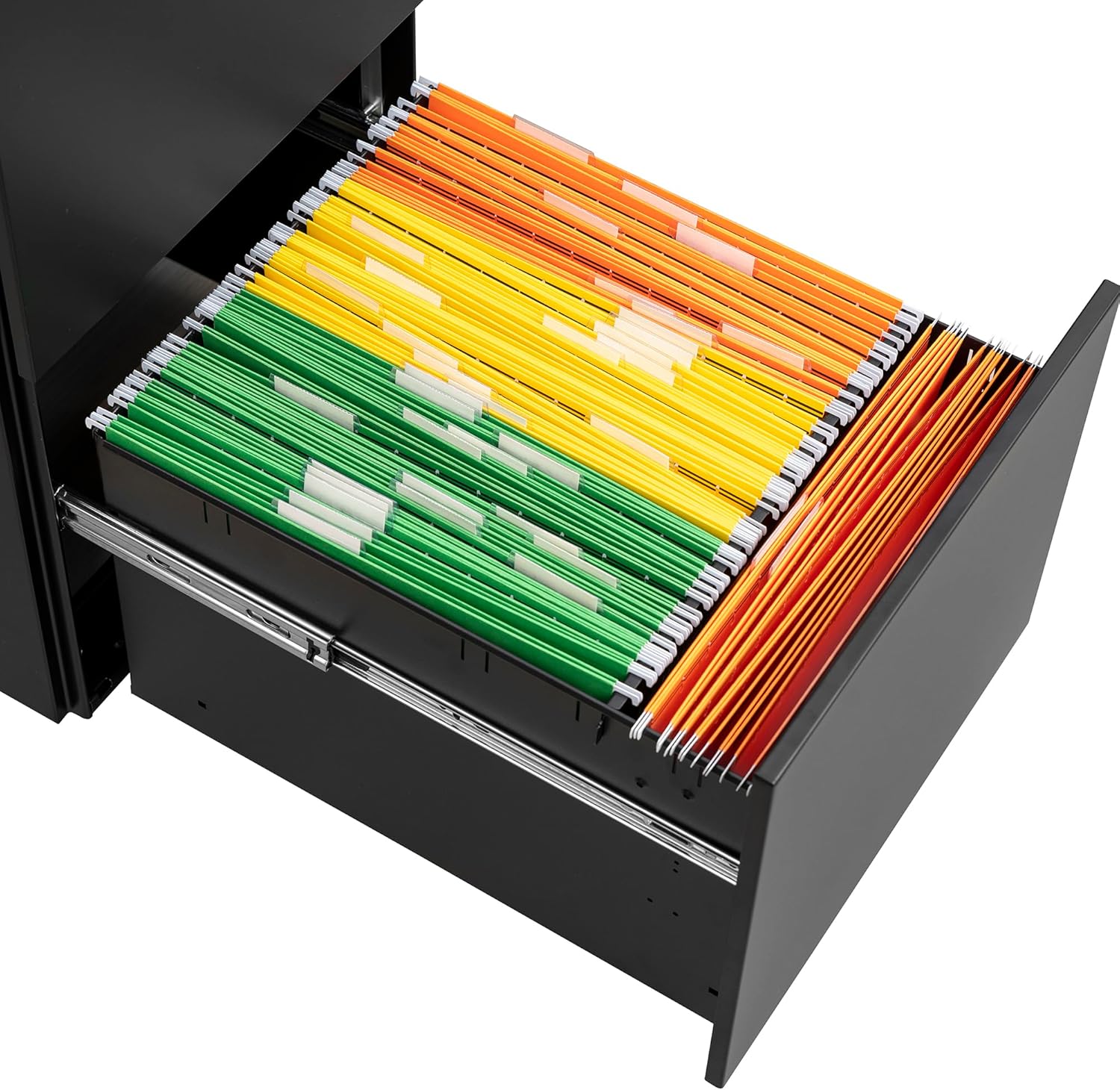 JULYFOX 2 Drawers Mobile File Cabinet W/Lock, 27.2 inch Black Steel Filing Cabinet on Casters with 2 Keys Fully Extension Drawers Letter Legal A4 Size 300 lb Heavy Duty-Black