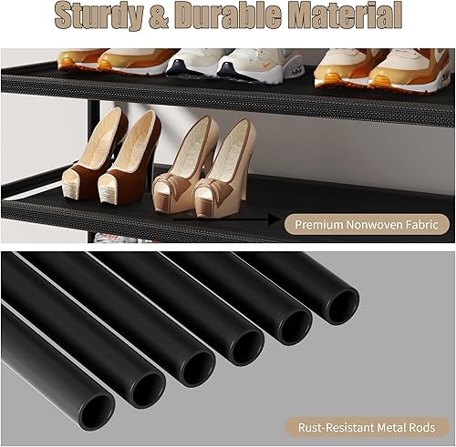 Miniatura 5 de Zapatero, organizador de almacenamiento de zapatos de 10 niveles con ganchos, se adapta a 40-45 pares de zapatos, estante alto de metal para