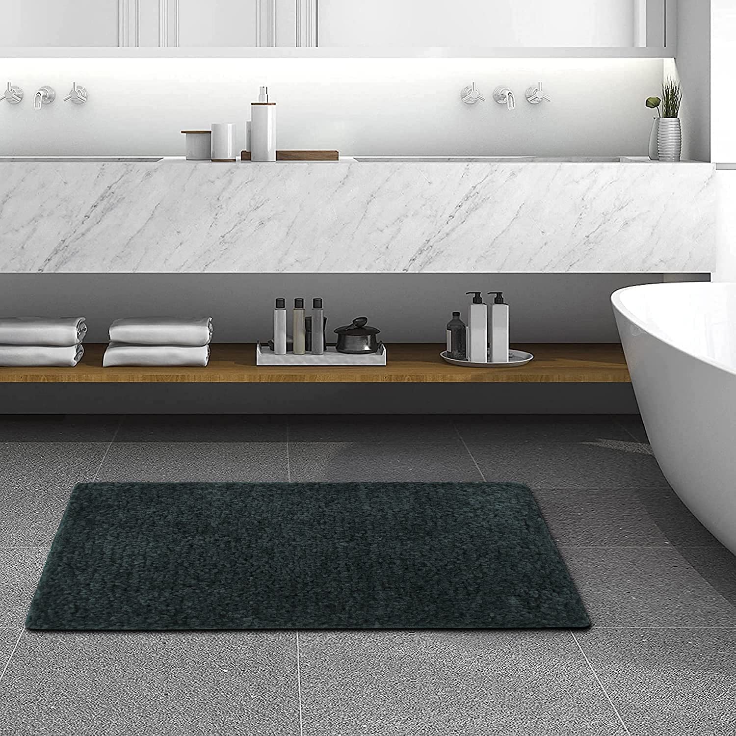 Bathroom Rug Mat, Soft Microfiber Anti-Slip Gel Coating Tufted Bolio Bath Mat Size - 40x60 CM, Machine Washable Mat for Tub, Shower, and Bath Room, Pack of 1 Piece (Dark Grey)