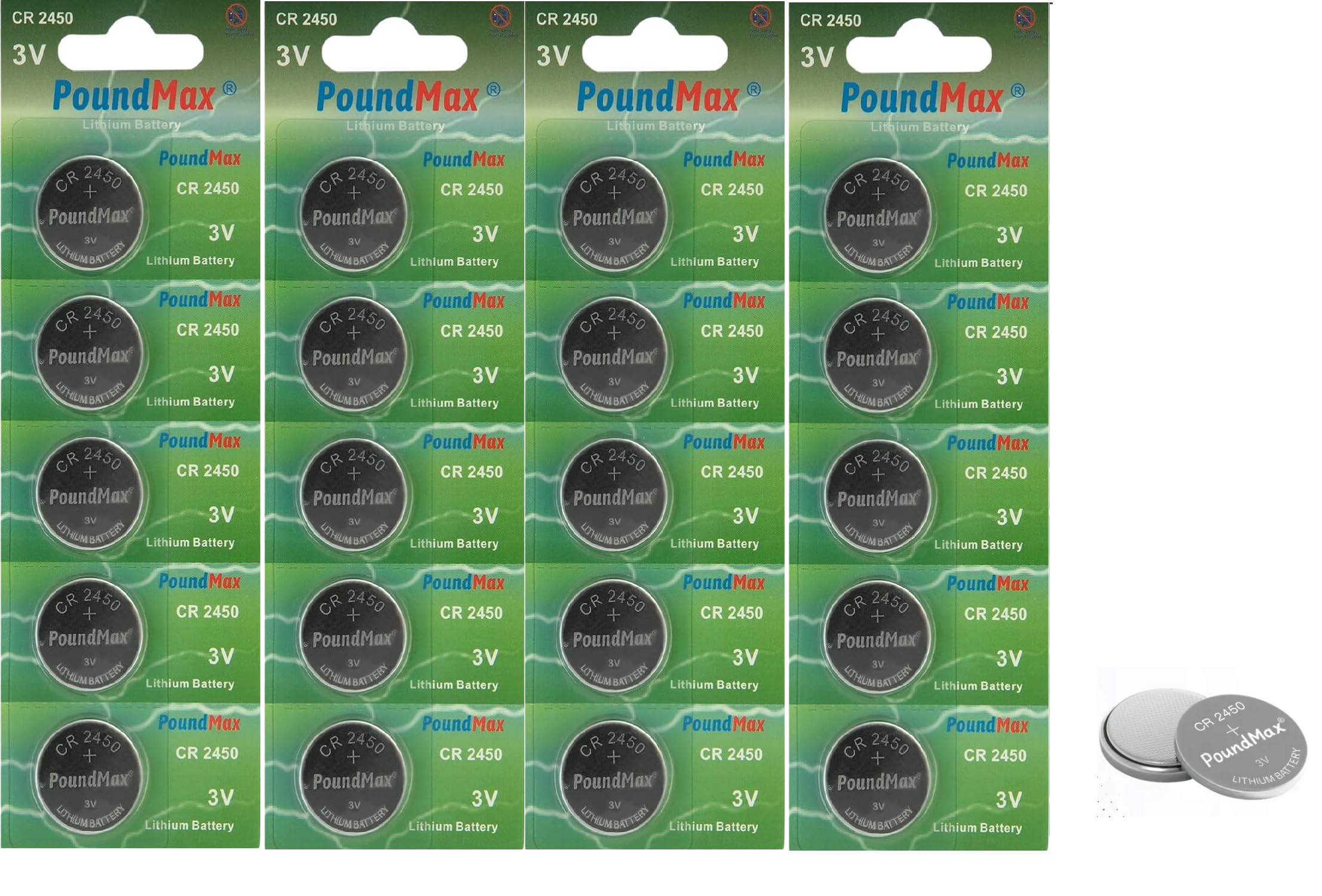 20 X PoundMax CR2450, DL2450,ECR2450, KCR2450 3V Lityum Madeni Düğme Pil