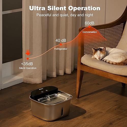 Miniatura 5 de Fuente de agua inalámbrica de acero inoxidable para gatos, dispensador de agua automático de 128 onzas  3.78 L para gatos y perros, fuente
