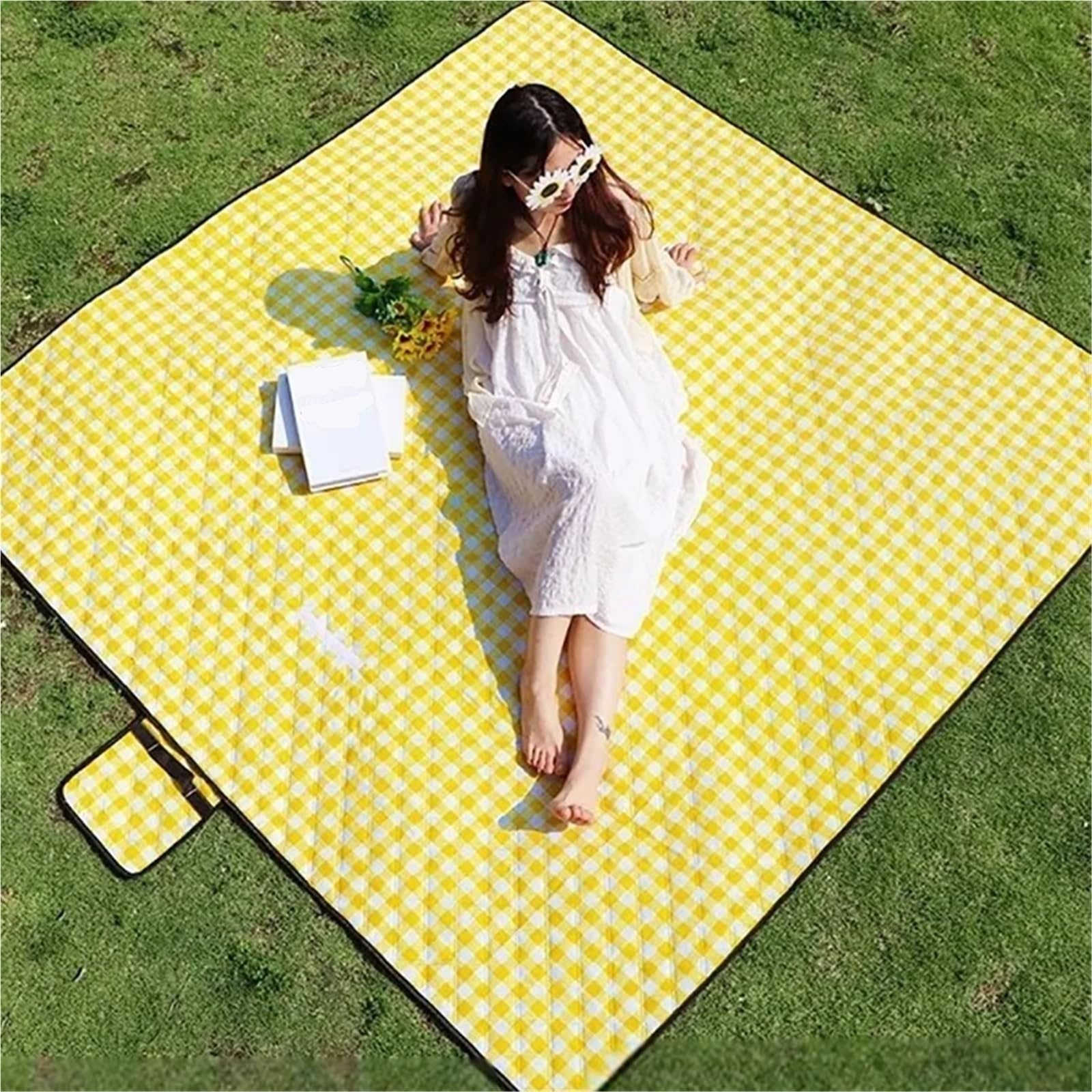 TRALOW - Tapis d'extérieur lavable et portable - Couverture de pique-nique imperméable pour camping, randonnée et plage (vert, 200 x 200 cm)