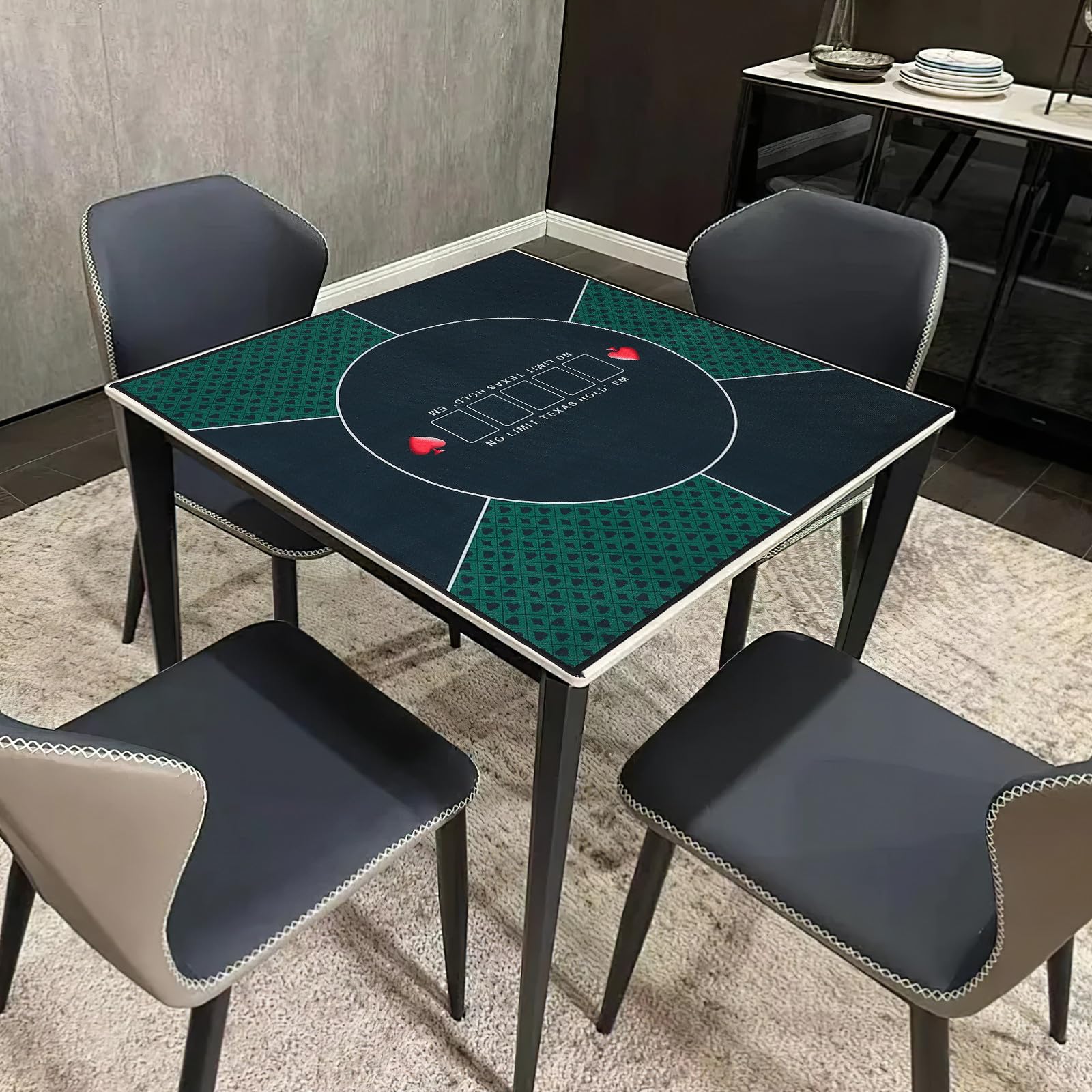 Rechteckige Pokermatte Grün aus Stoff, rutschfest und Faltbar