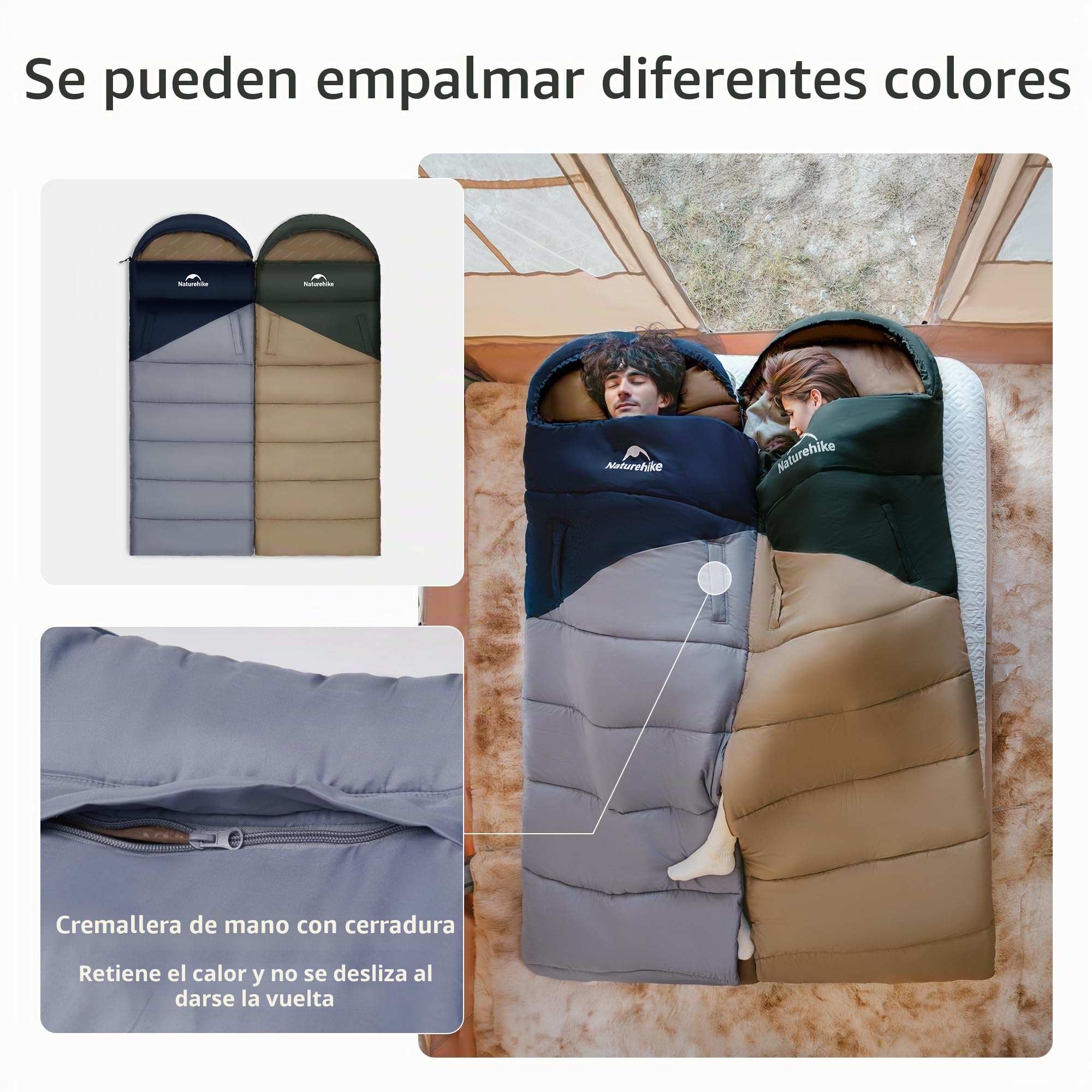 Naturehike Saco de dormir con capucha para camping, ligero y cómodo, ideal para aventuras al aire libre y viajes