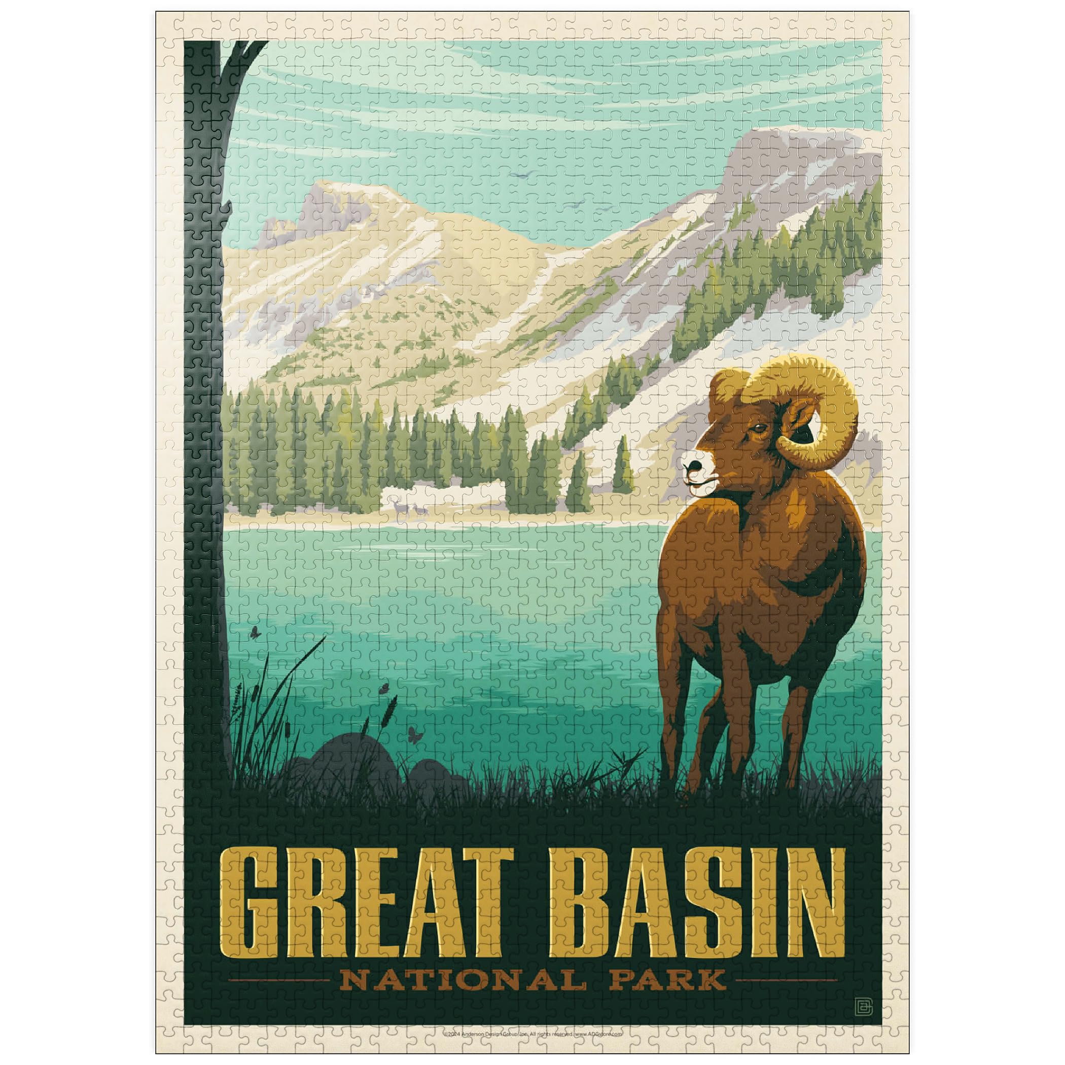 MyPuzzle Great Basin National Park: Bighorn Sheep, Vintage Poster - Premium 1000 Piece Jigsaw Puzzle for Adults