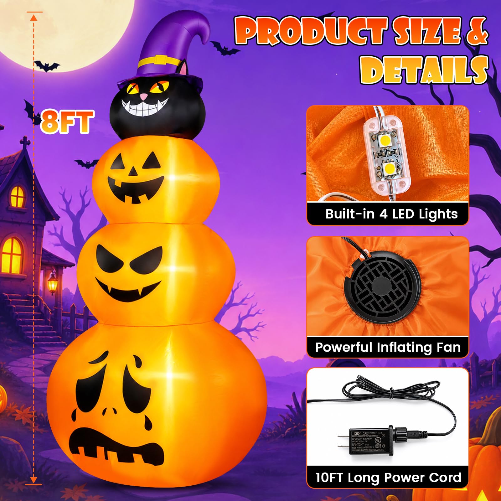 Decorazione all'aperto gonfiabile di Halloween, decorazione all'aperto impilata gonfiabile di Halloween, LED incorporati di Halloween per i gonfiabili di Halloween