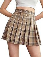 WDIRARA Women's Plaid High Waist Pleated A-Line Mini Skater Skirt - Uniform Y2K Style for Casual & Party