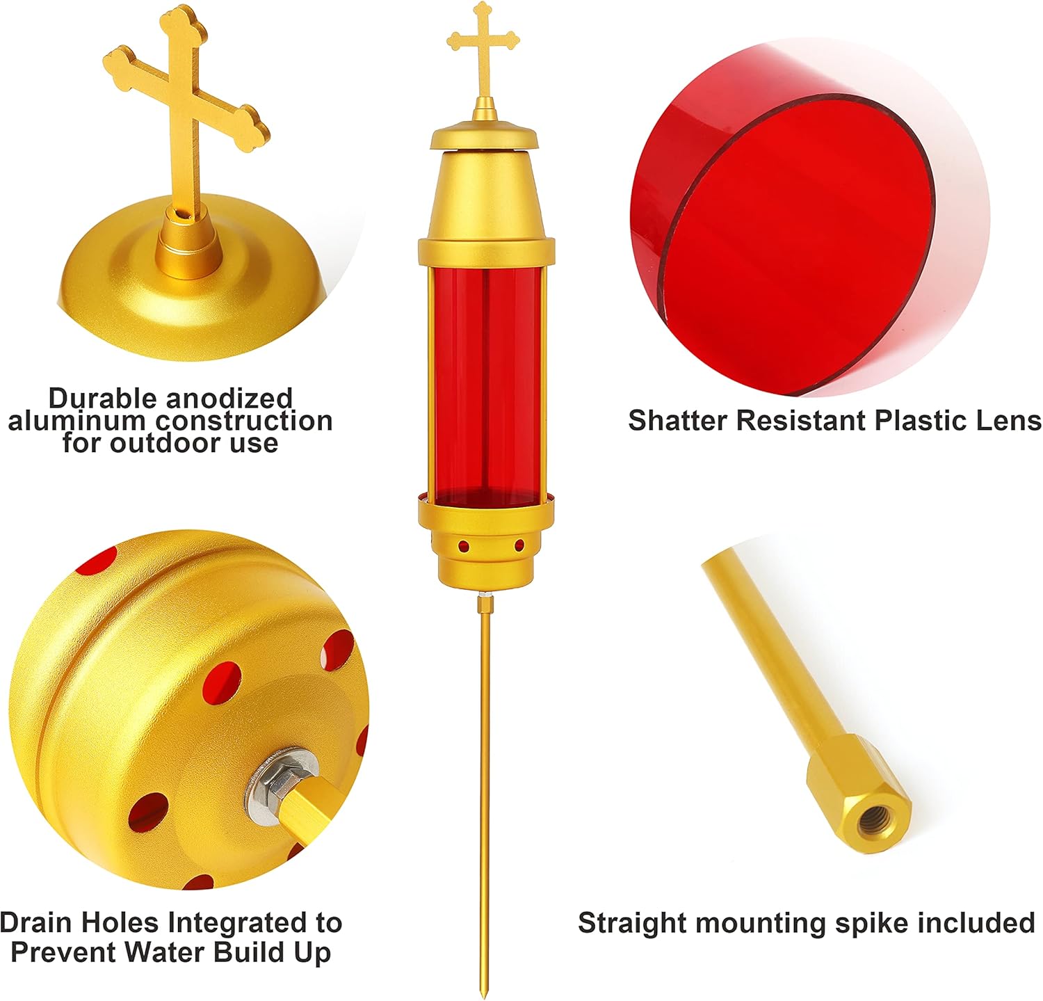 Cemetery Light Candle Holder,Greek Cross Memorial Lantern,Grave Markers for Cemetery for Humans,Cemetery Decorations for Grave,red(Not Included Candle) - Image 4