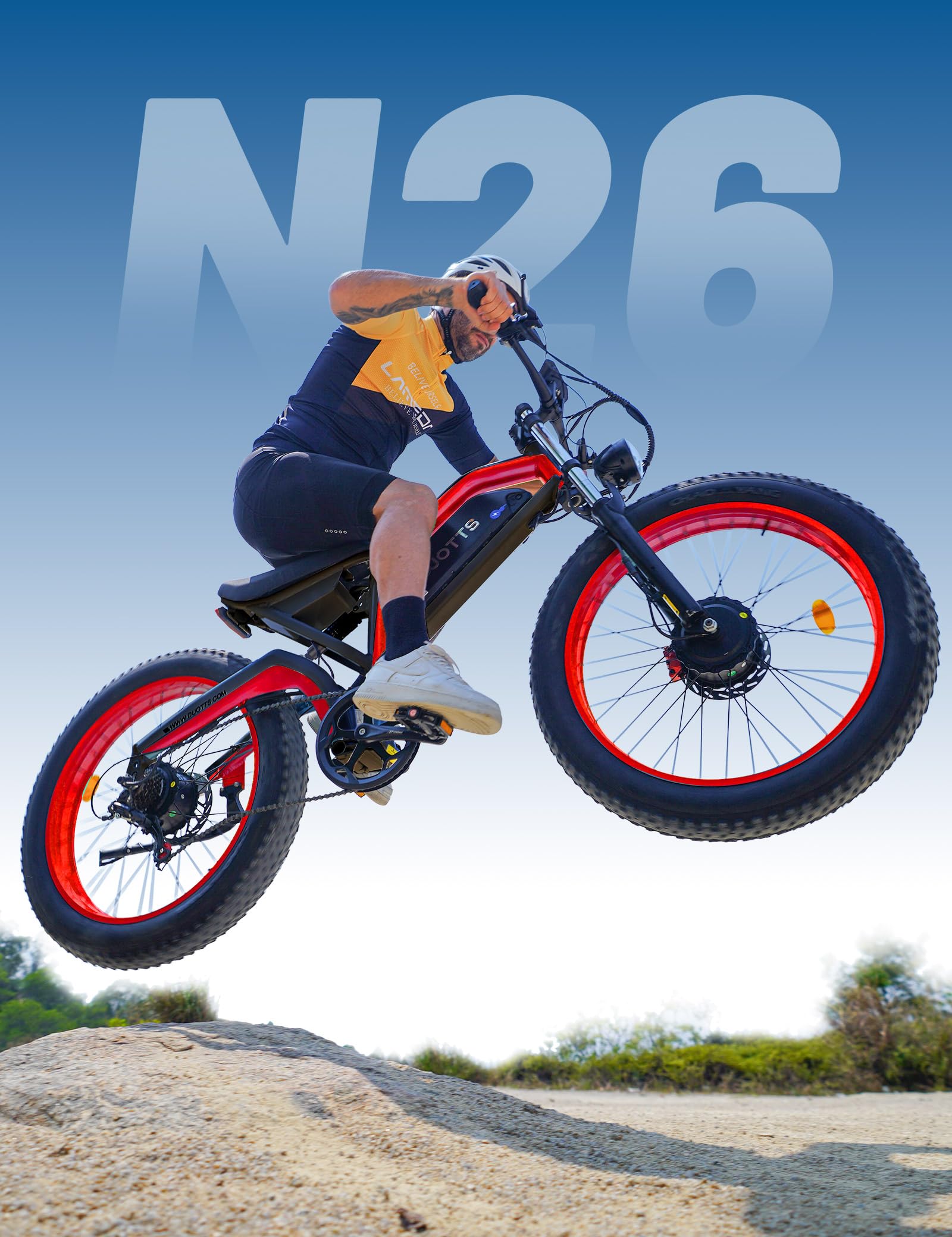 N26 Bici Elettrica Doppio Motore Uomo, Fat Tire 26 x 4.0 Ebike Mountain con 250W Batteria 48V 20Ah, Autonomia di 120Km (PAS), Adatta al Fuoristrada con Sospensioni Idrauliche & App Bluetooth