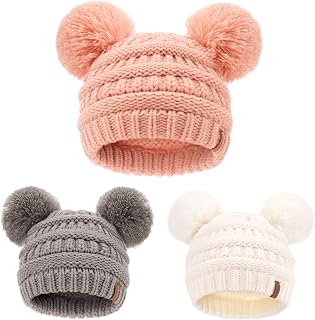 FURTALK Baby Winter Knitted Beanie Hat with Double Pom Pom - Soft Warm Acrylic Skull Cap for Infants Toddlers 0-3T