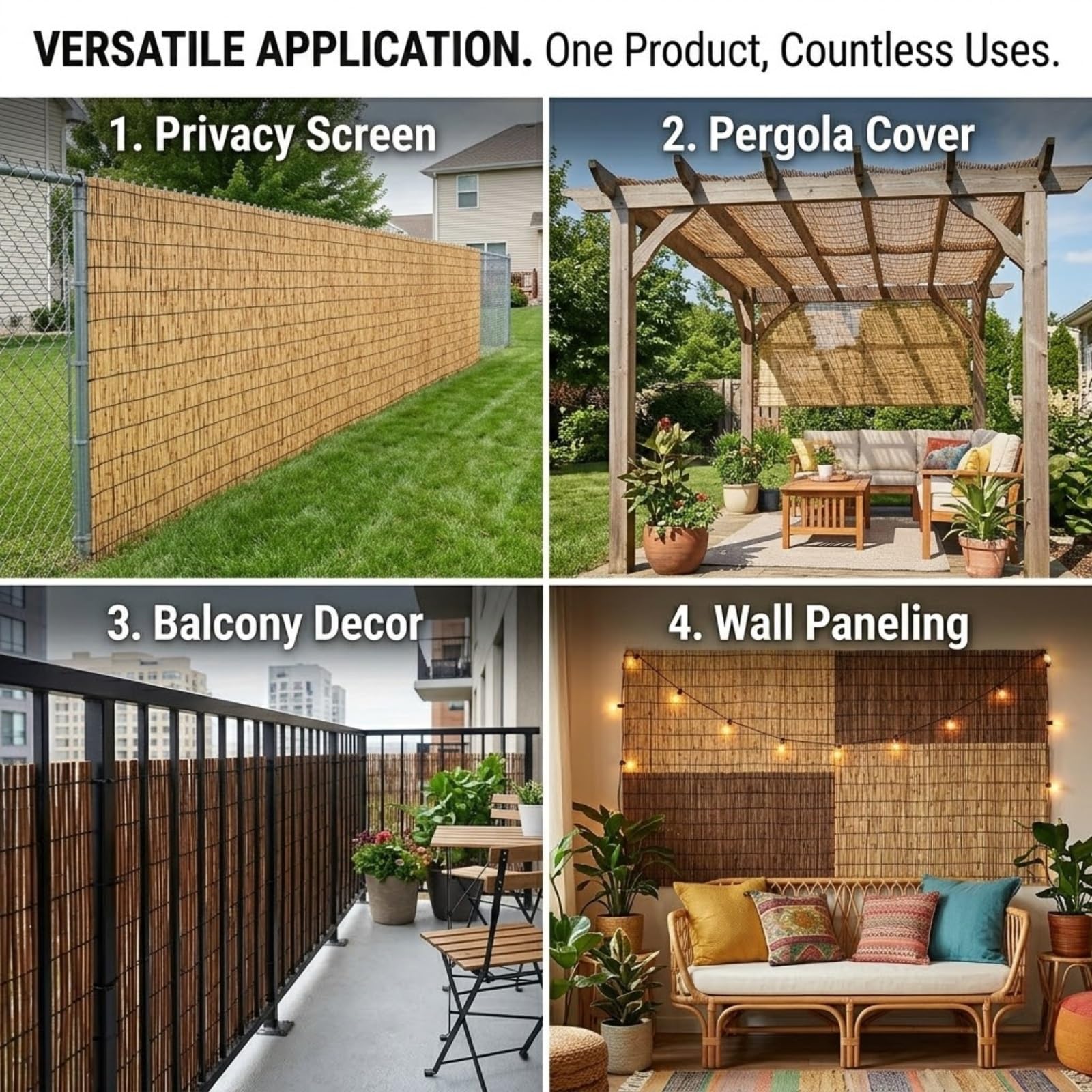 Canisse en Roseau Naturel Brise Vue pour Jardin Extérieur et Balcon, Palissade de Jardin, Cache Vue Balcon, Pare Vue Bois et Paillasse pour Pergola, 122x500 cm(Brun,153x457cm(5x15ft))