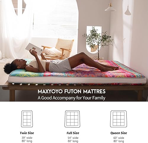 Miniatura 212 de MAXYOYO Colchón tipo futón con estampado floral, acolchado japonés, extra grueso, plegable, transpirable, tumbona para el suelo, cama de invitados