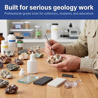United ScientificTM Mineral ID Kit, 7 Piece Geology Rock Testing Tools | Mohs hardness testing, Streak plates included, Magnetic identification, Hand lens magnifier, Field work ready, Geologist kit