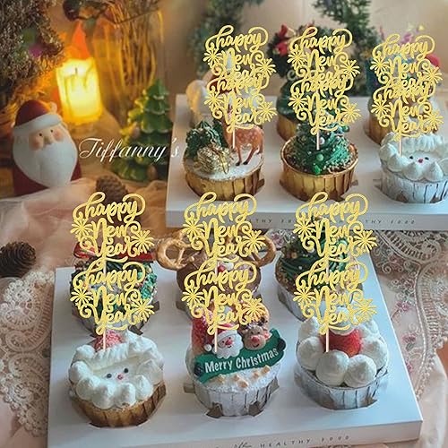 Miniatura 6 de Rsstarxi 1 paquete de decoración de pastel con purpurina dorada Hello 2024 Cheers 2024 Cheers 2024 Año Nuevo para decoración de pasteles para