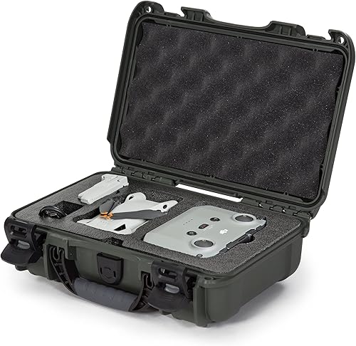 Nanuk Funda rígida impermeable 915 con inserto personalizado para DJI Mini 3, paquete Fly More y control remoto RC-N1 o RC, color verde oliva