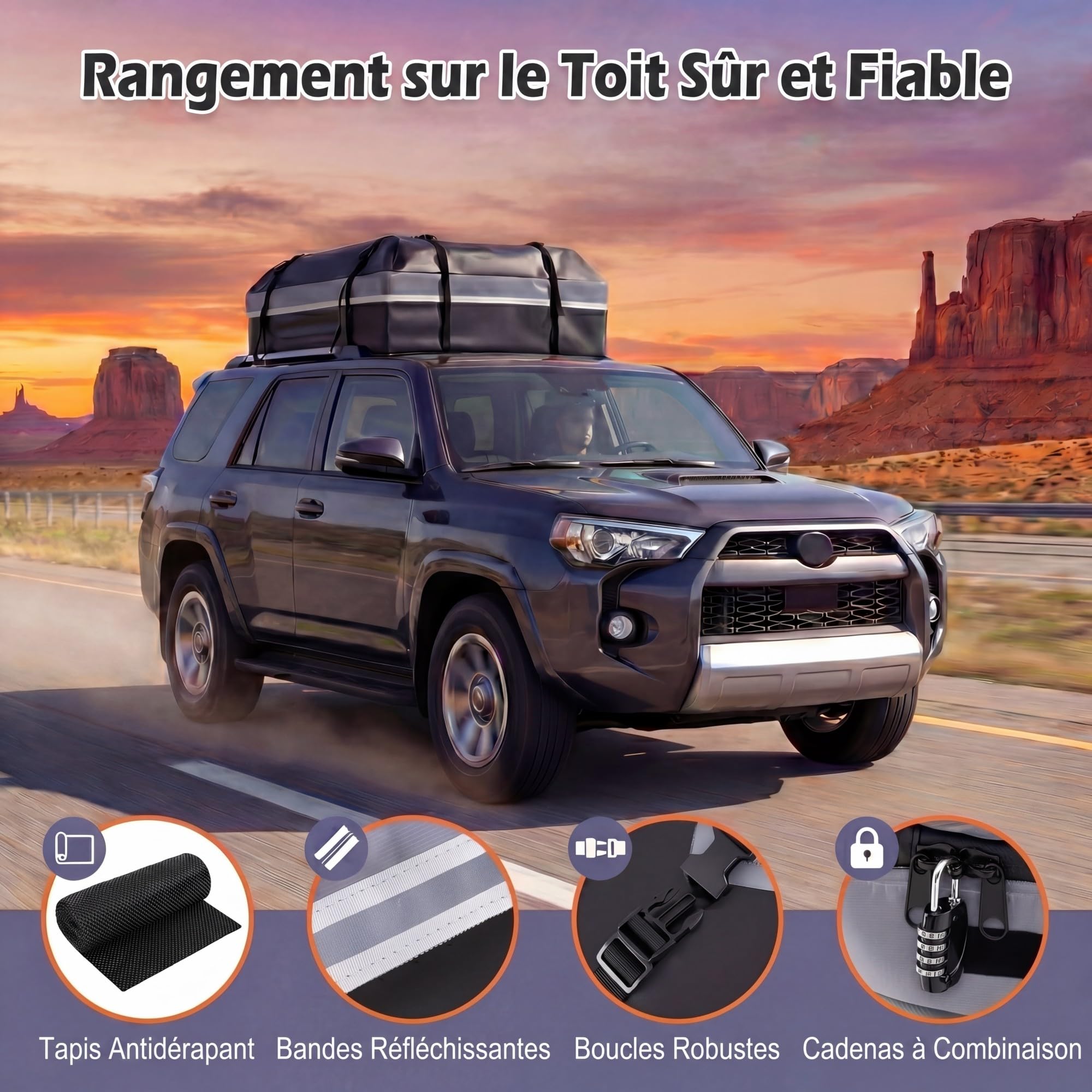 SOARS Coffre de Toit Voiture, Sac de Toit Souple Étanche (Noir+Gris,450L)