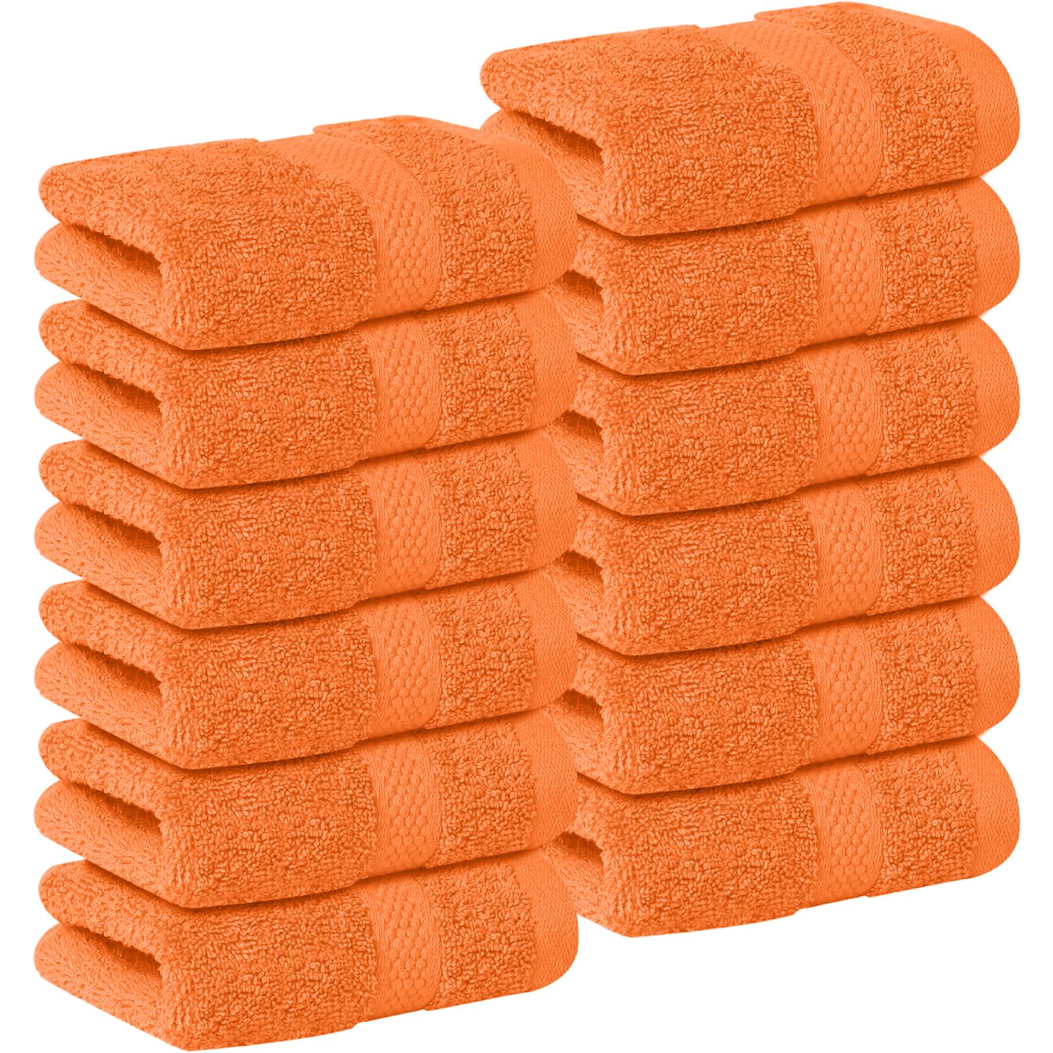 DAN RIVER 12-Pack Premium 100% Cotton Orange Face Towels for Bathroom - Reusable Face Wash Cloths for Showering 12x12 Inches - 550 GSM Super Soft &amp; Absorbent Luxury WashCloths for Body, Spa &amp; Gym