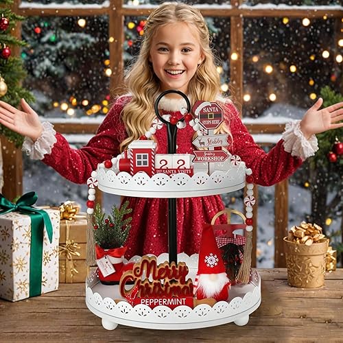 Miniatura 7 de Juego de 8 piezas de decoración de bandejas escalonadas, bonita decoración navideña de mesa para el hogar, estante, chimenea, oficina, escritorio,