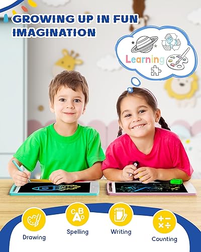Miniatura 3 de bravokids Paquete de 2 tabletas de escritura LCD para niños, 10 pulgadas, colorido tablero de dibujo borrable para niños, juguetes educativos de