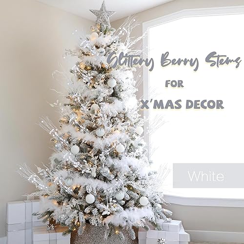 Miniatura 9 de 10 tallos de bayas artificiales con purpurina, decoración de Navidad de Halloween, ramitas retorcidas con purpurina, ramas para decoración de