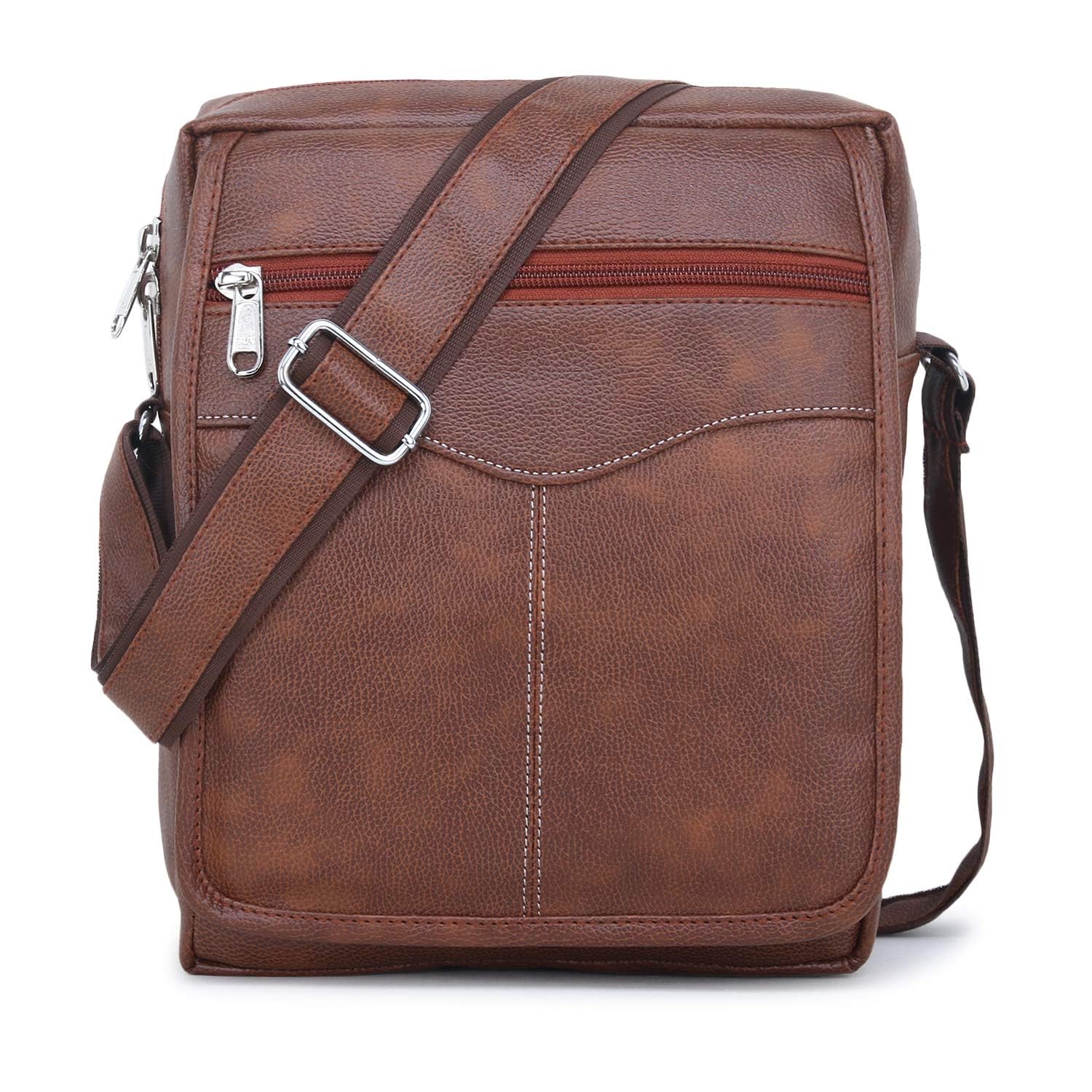 The Sole Club Faux Leather Zipper Lightweight Stylish Sling Bag for Men and Women Suitable for Daily Use and Travel (Tan) (B0CGP48H66) Amazon Price History, Amazon Price Tracker