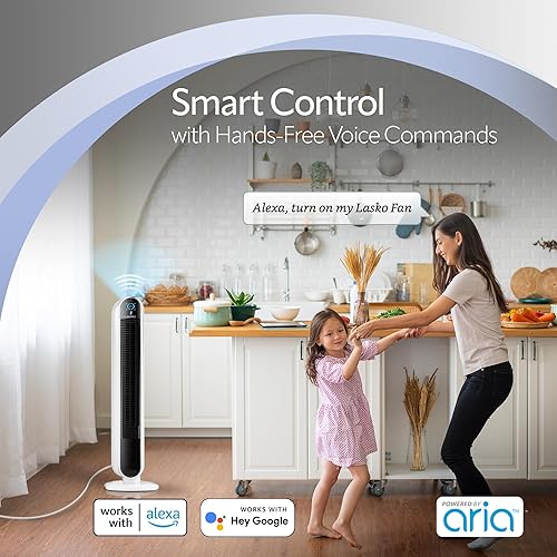 Miniatura 7 de Lasko Ventilador de torre oscilante inteligente alimentado por Aria, conectado por Wi-Fi, controlado por voz, compatible con Alexa y Google