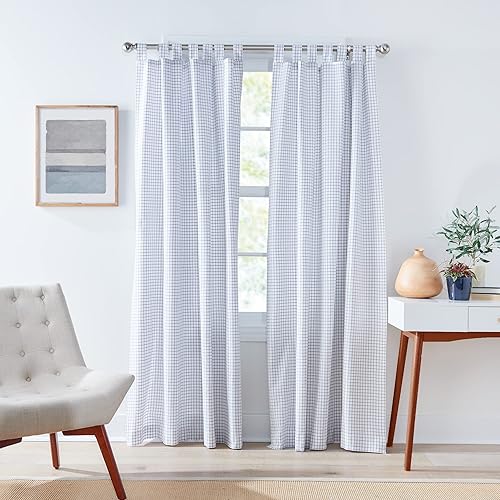 Miniatura 2 de Tommy Hilfiger Cortinas Mini Check 2 paneles de 50 x 96 pulgadas Con pestaña superior Cortinas de ventana con filtro de luz para sala de estar y