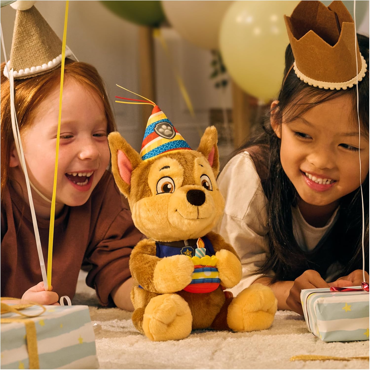 Paw Patrol GUND Birthday Chase Plush, Official Chase Plush Toy, Birthday Stuffed Animal, Sensory Toy for Ages 1 and Up, 9.5”